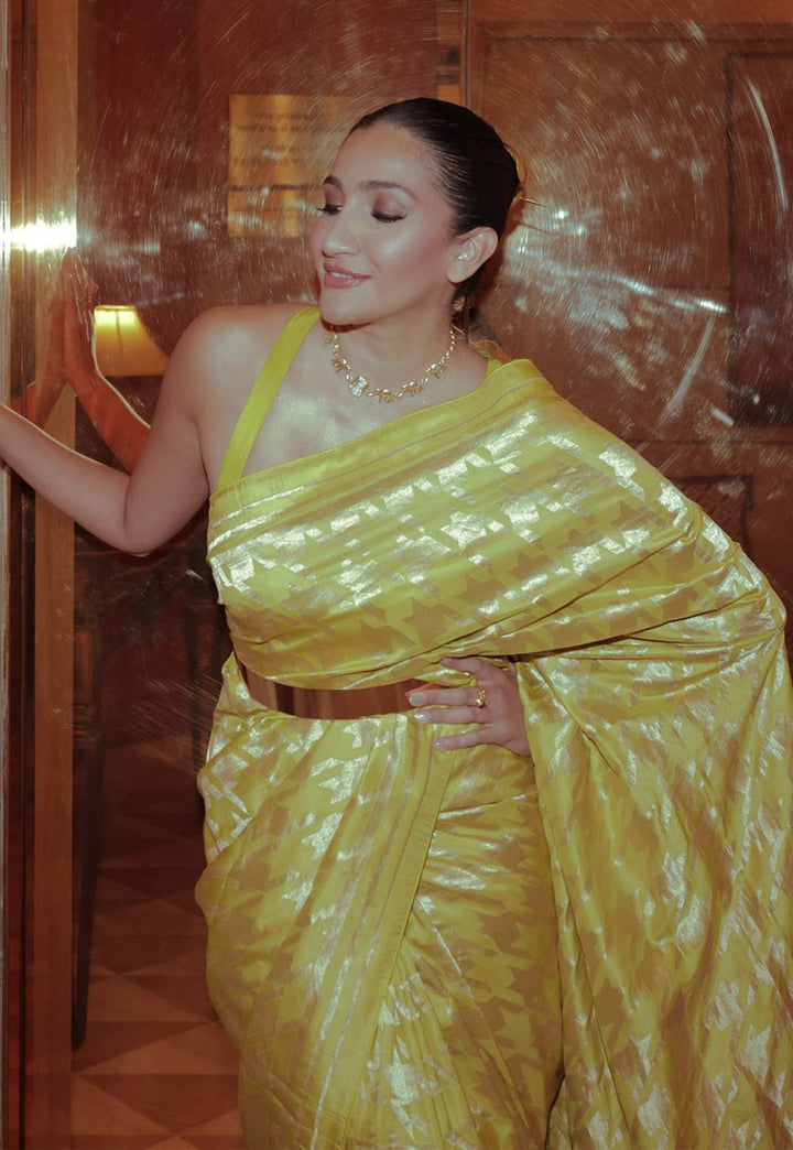 Banarasi Yellow Crepe Silk Saree with Zari Woven Gerum Design