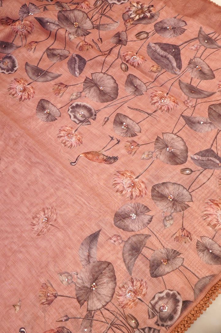 Peach Kota Cotton Zari Woven Pichwai Saree