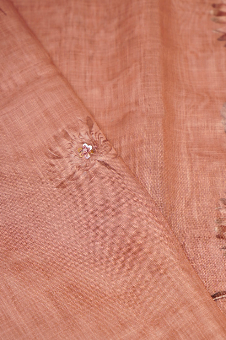 Peach Kota Cotton Zari Woven Pichwai Saree