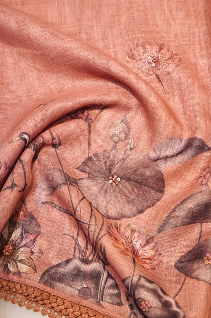 Peach Kota Cotton Zari Woven Pichwai Saree