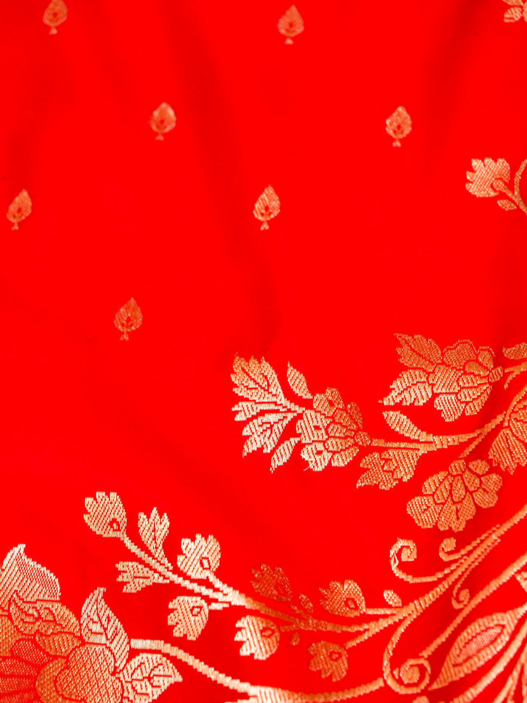 Crimson Red Banarasi Pure Satin Silk Saree with Heavy Zari Work