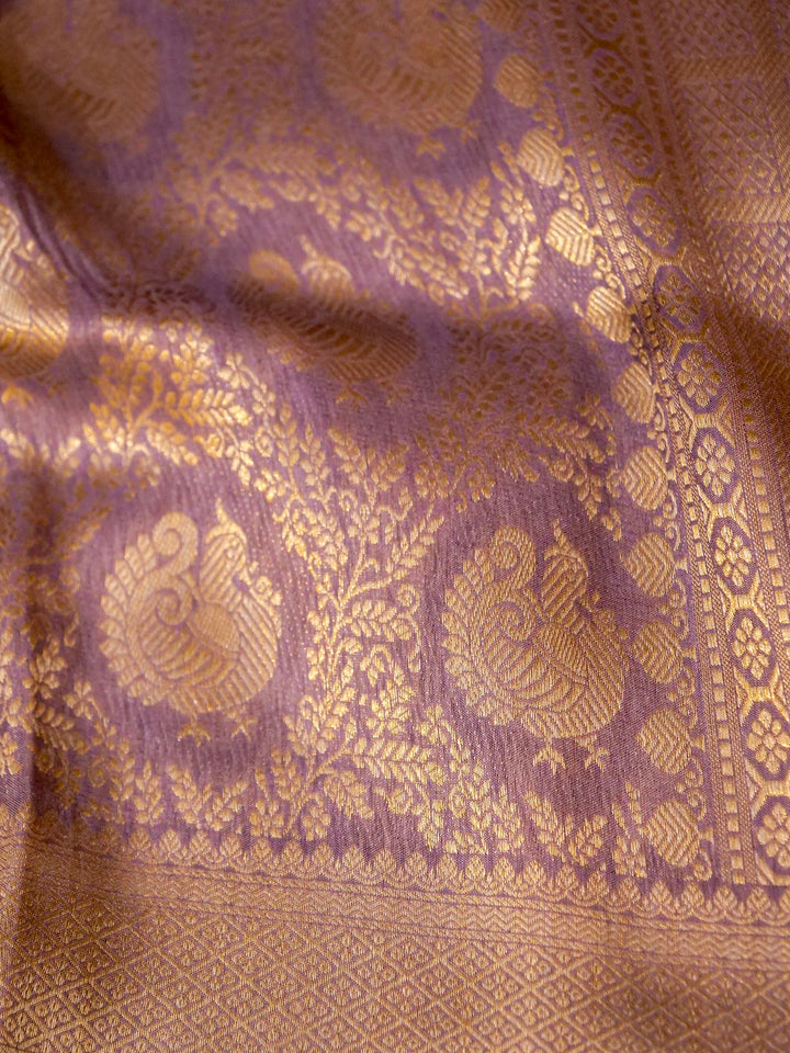 Banarasi Lavender Crepe Silk Saree with Zari Weave Bird Motif