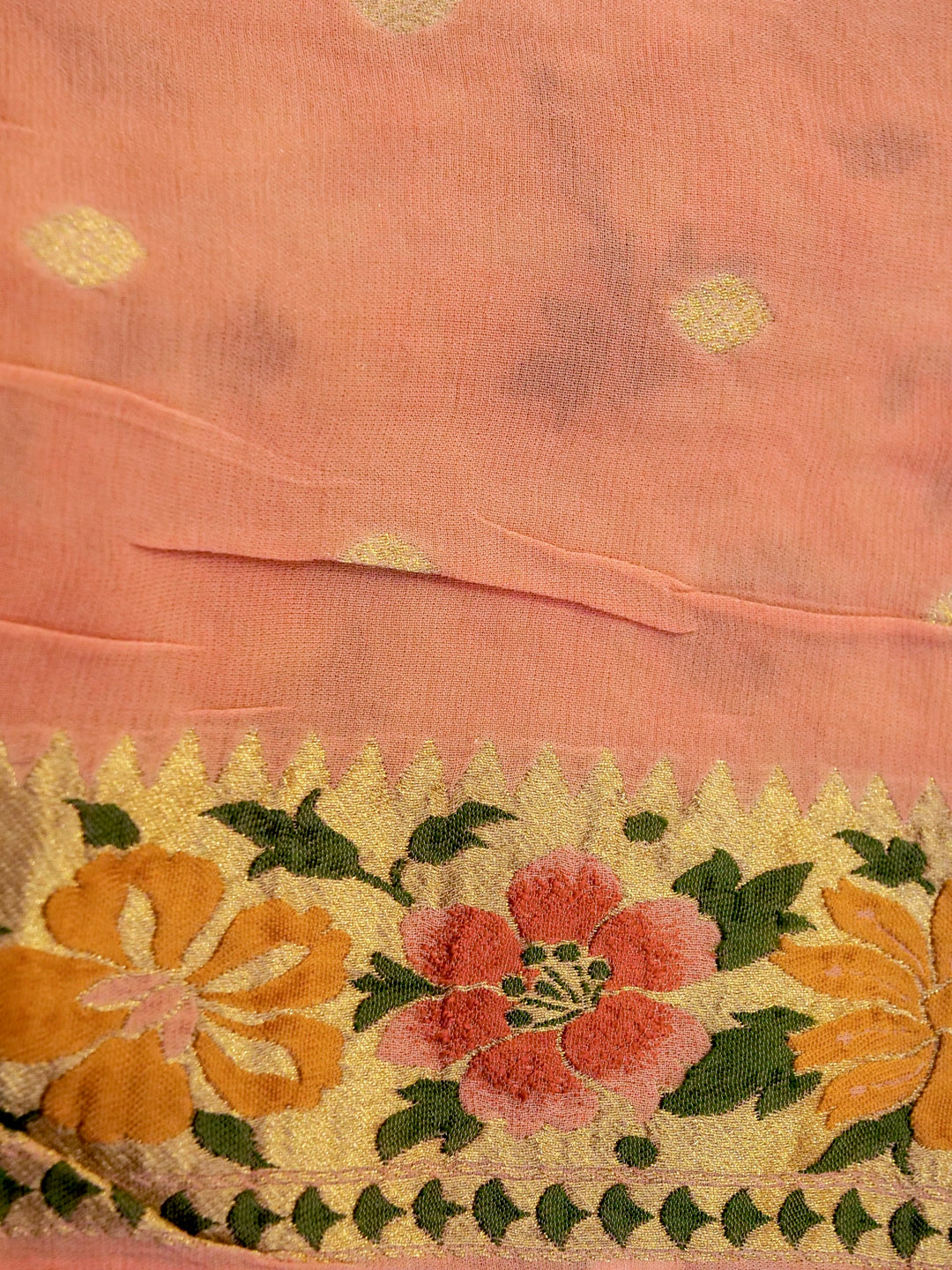 Peachy Keen Peach Khaddi Georgette Saree with Resham Weave Meenakari Jaal Design
