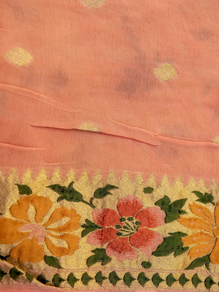 Peachy Keen Peach Khaddi Georgette Saree with Resham Weave Meenakari Jaal Design