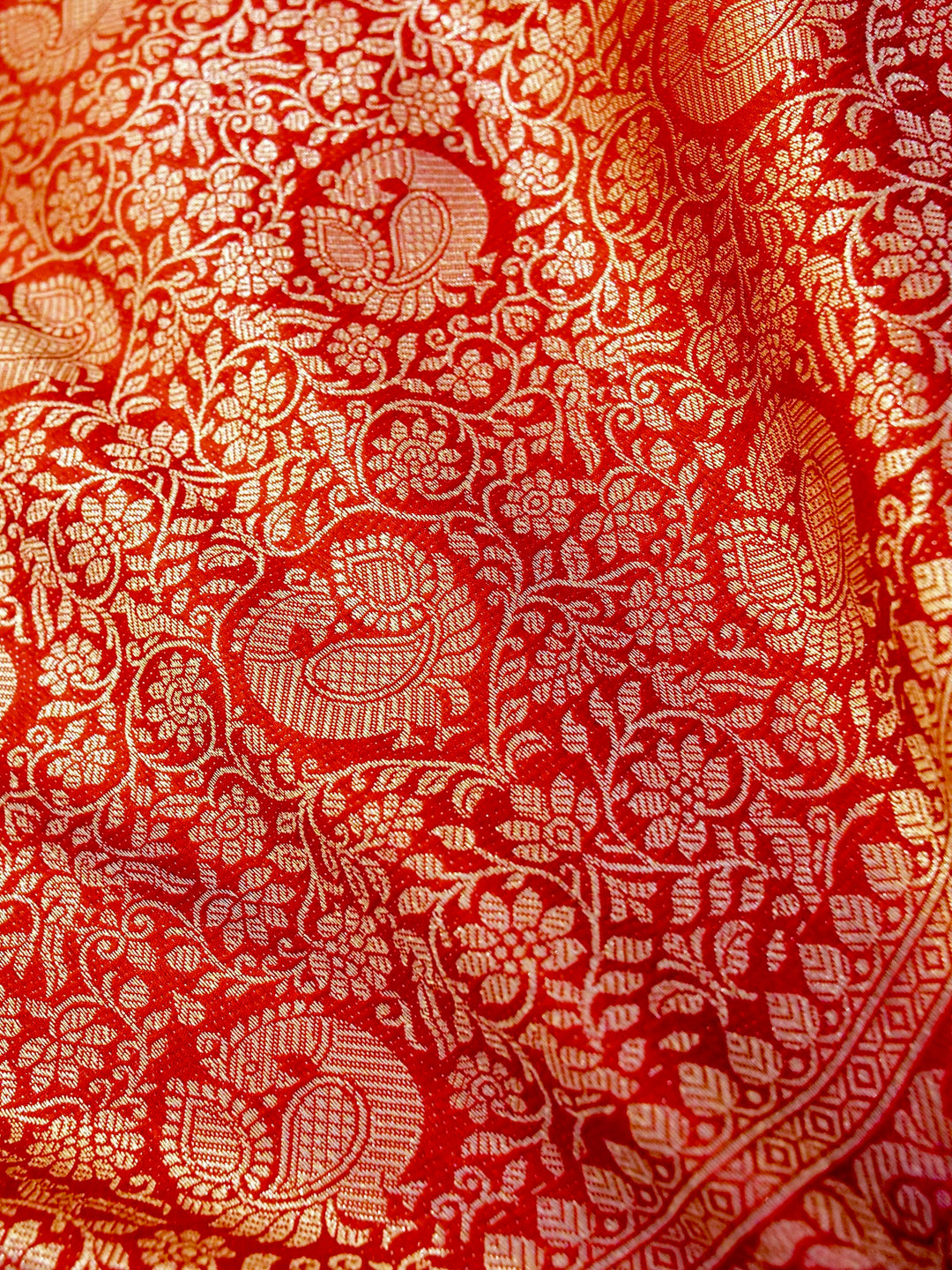 Banarasi Bridal Red Crepe Silk Saree with Zari Weave Bird Motif