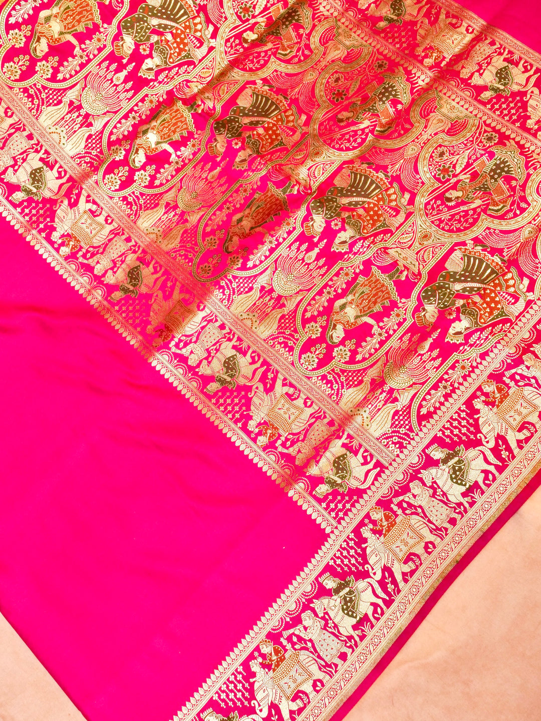 Royal Pink Banarasi Pure Satin Silk Saree with Heavy Zari Work