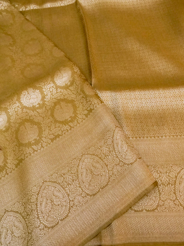 Banarasi Olive Green Crepe Silk Saree with Zari Weave Bird Motif