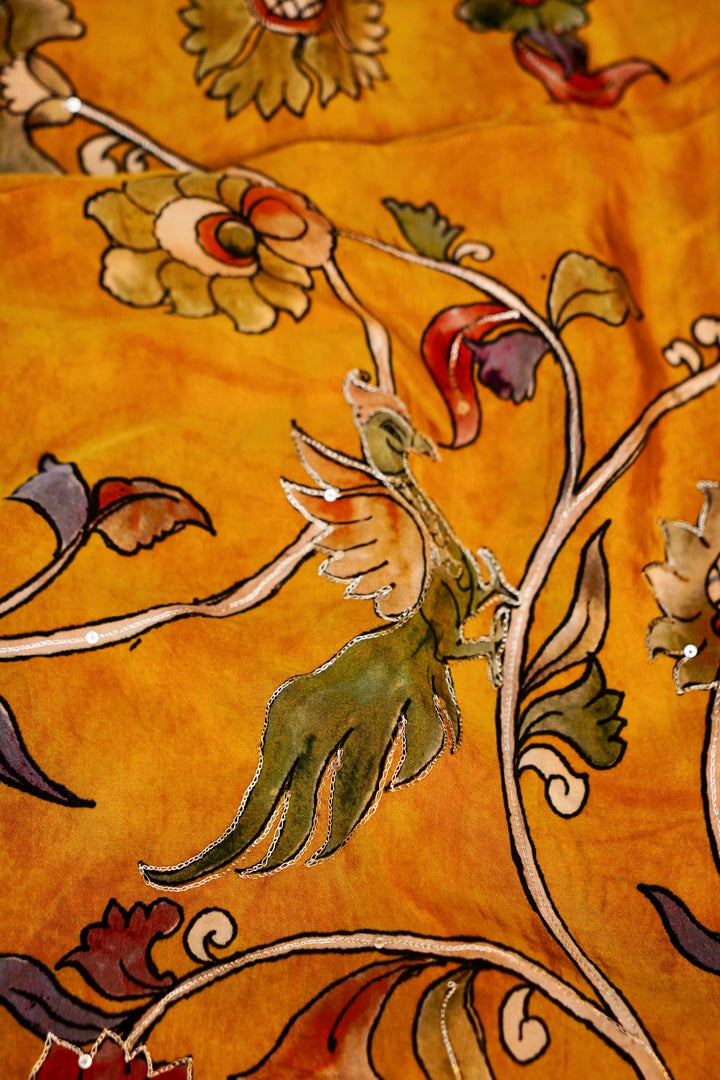 Haldi Ceremony Crepe Silk Saree with Floral Prints