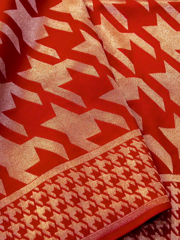 Banarasi Red Bridal Crepe Silk Saree with Zari Woven Gerum Design