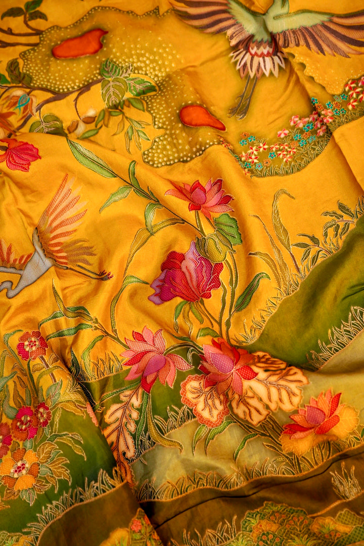 Golden Dawn Yellow Crepe Silk Saree Radiating Sunshine Elegance