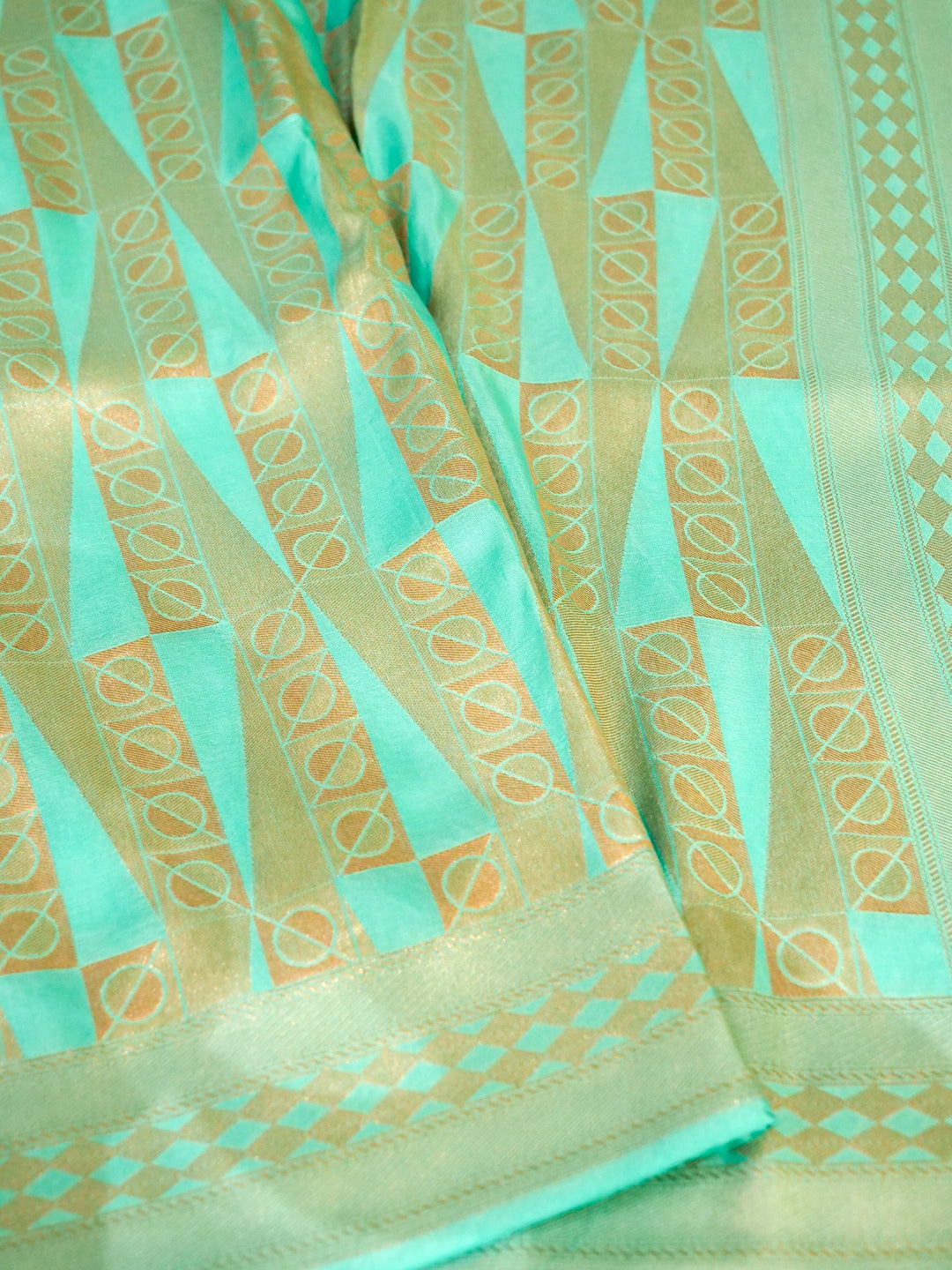 Banarasi Aqua Green Crepe Silk Saree with Zari Woven Design