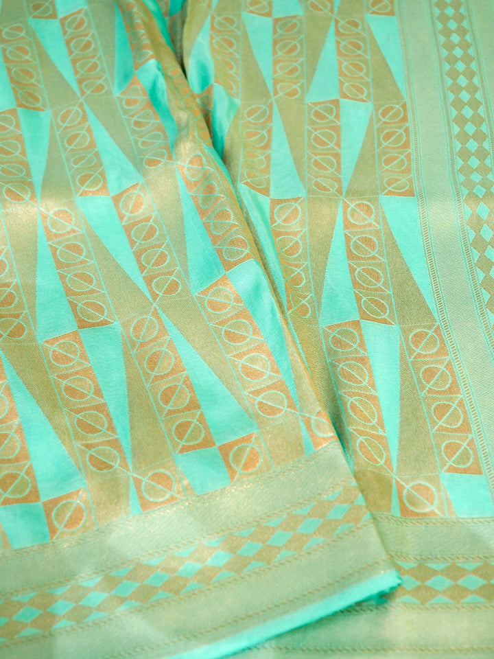 Banarasi Aqua Green Crepe Silk Saree with Zari Woven Design