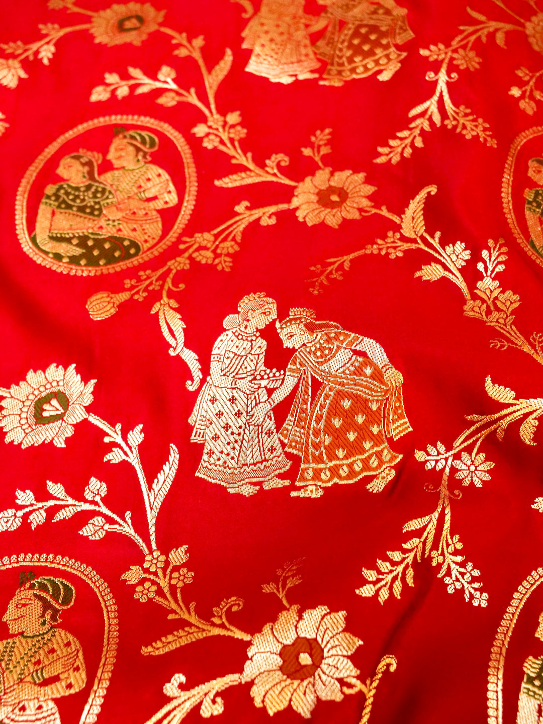 Scarlet Red Banarasi Pure Satin Silk Saree with Heavy Zari Work