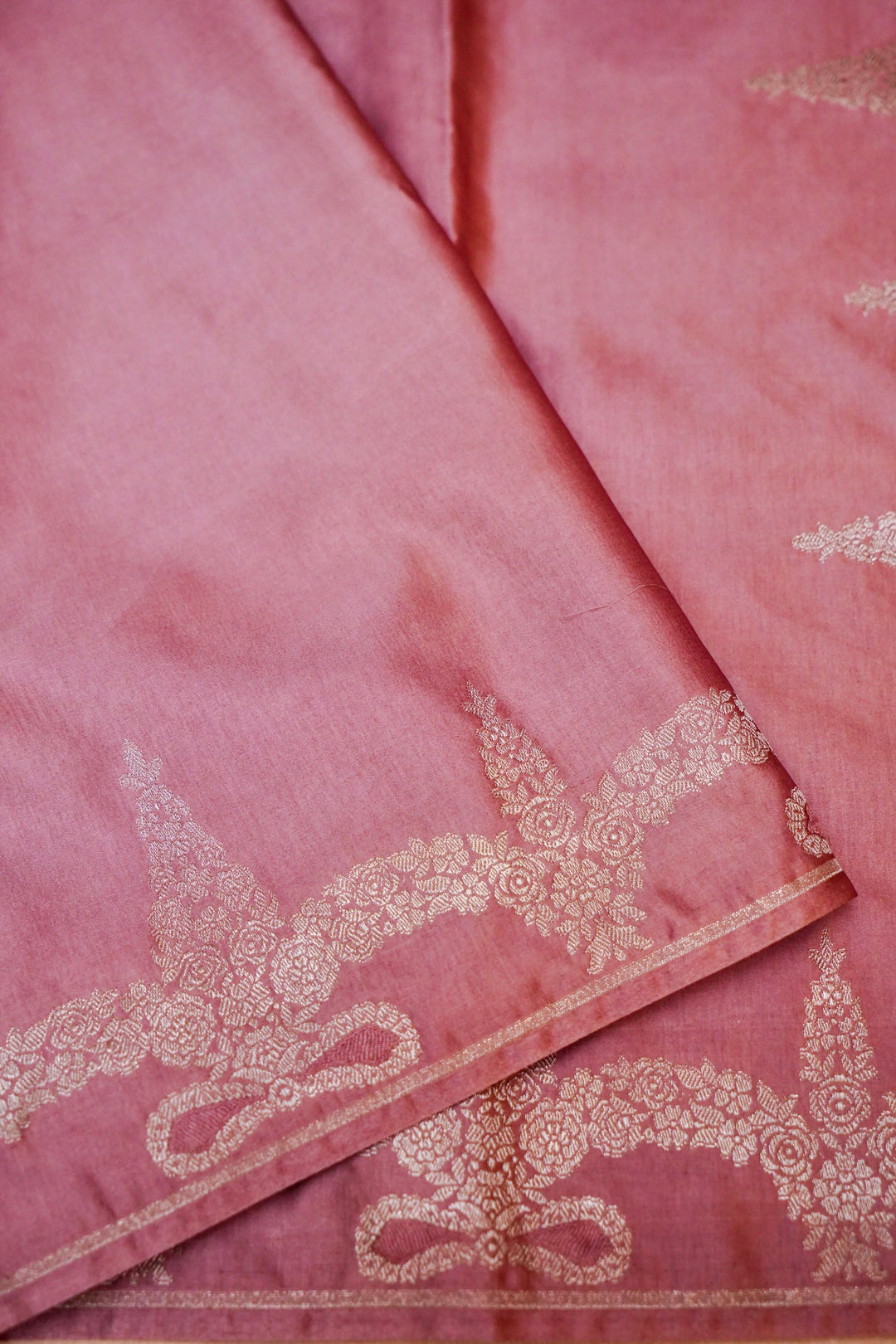 Subtle Glamour in Peach Mashru Silk Saree with Zari Woven Border & Pallu