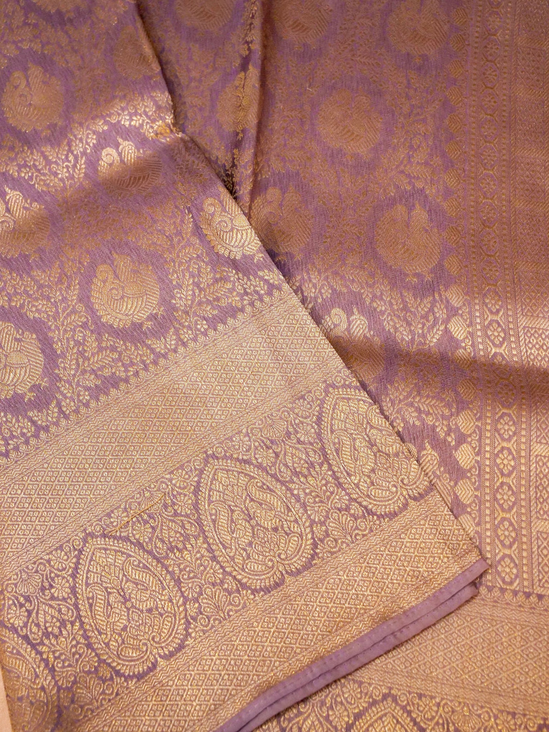 Banarasi Lavender Crepe Silk Saree with Zari Weave Bird Motif