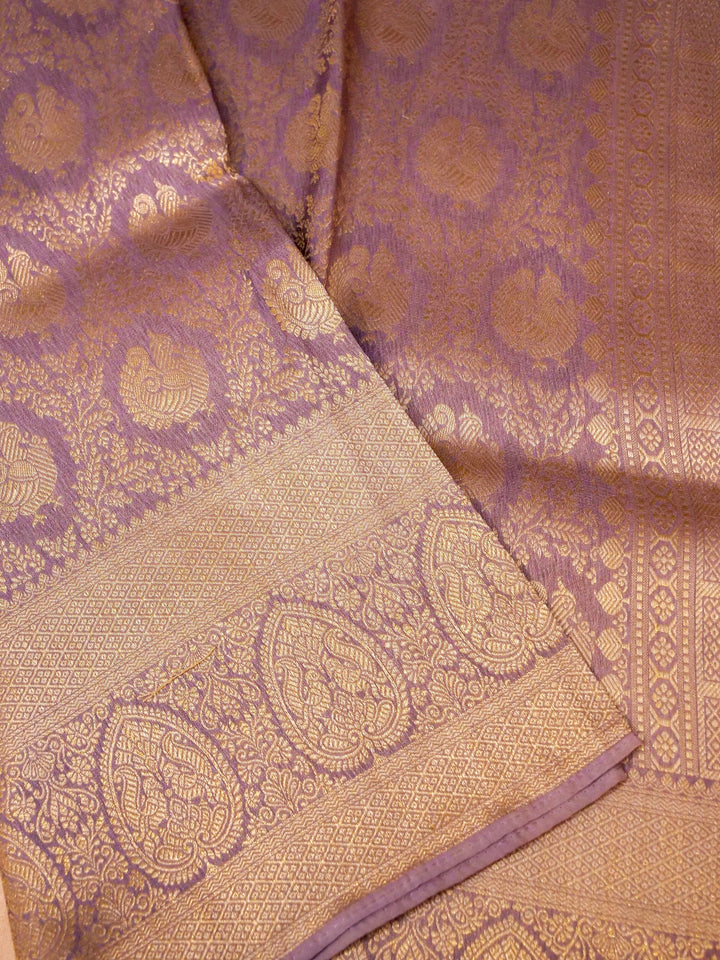 Banarasi Lavender Crepe Silk Saree with Zari Weave Bird Motif