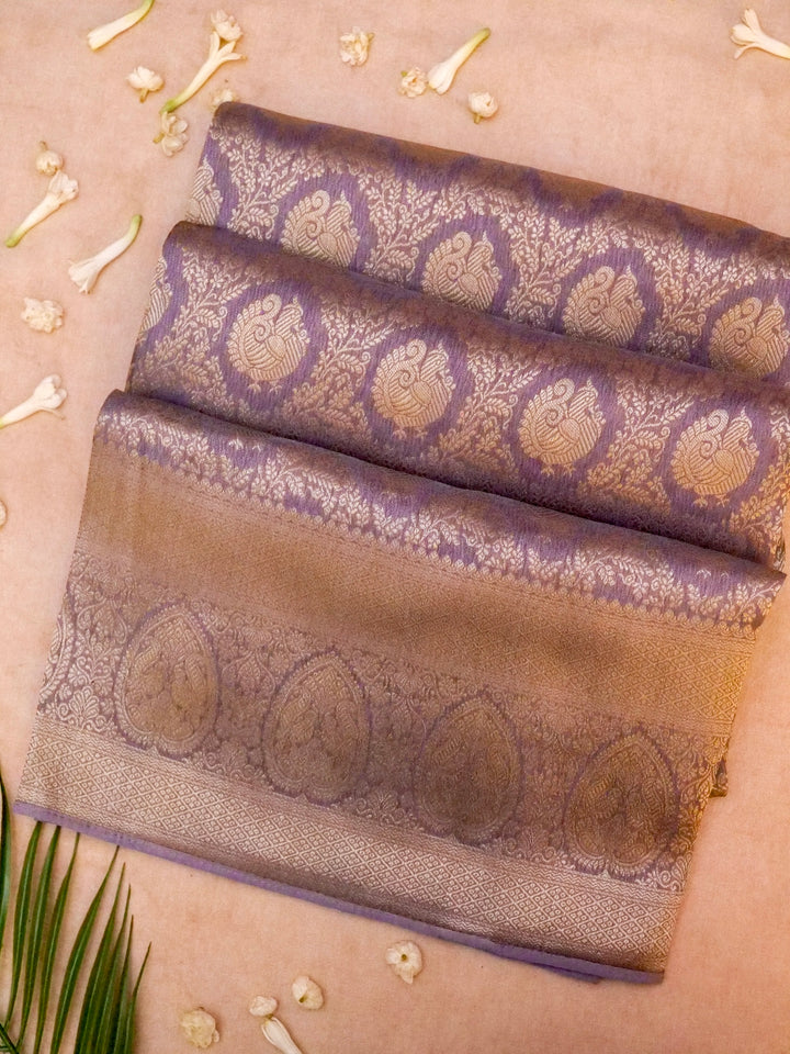 Banarasi Lavender Crepe Silk Saree with Zari Weave Bird Motif