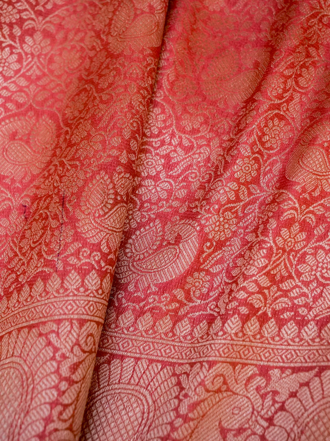 Banarasi Peach Crepe Silk Saree with Zari Weave Bird Motif