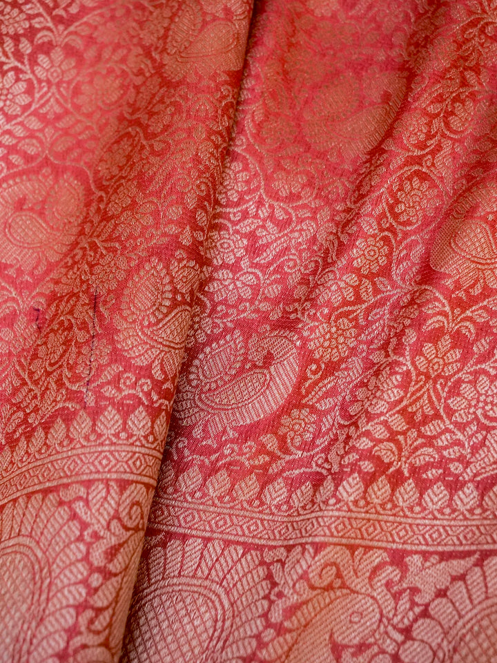 Banarasi Peach Crepe Silk Saree with Zari Weave Bird Motif