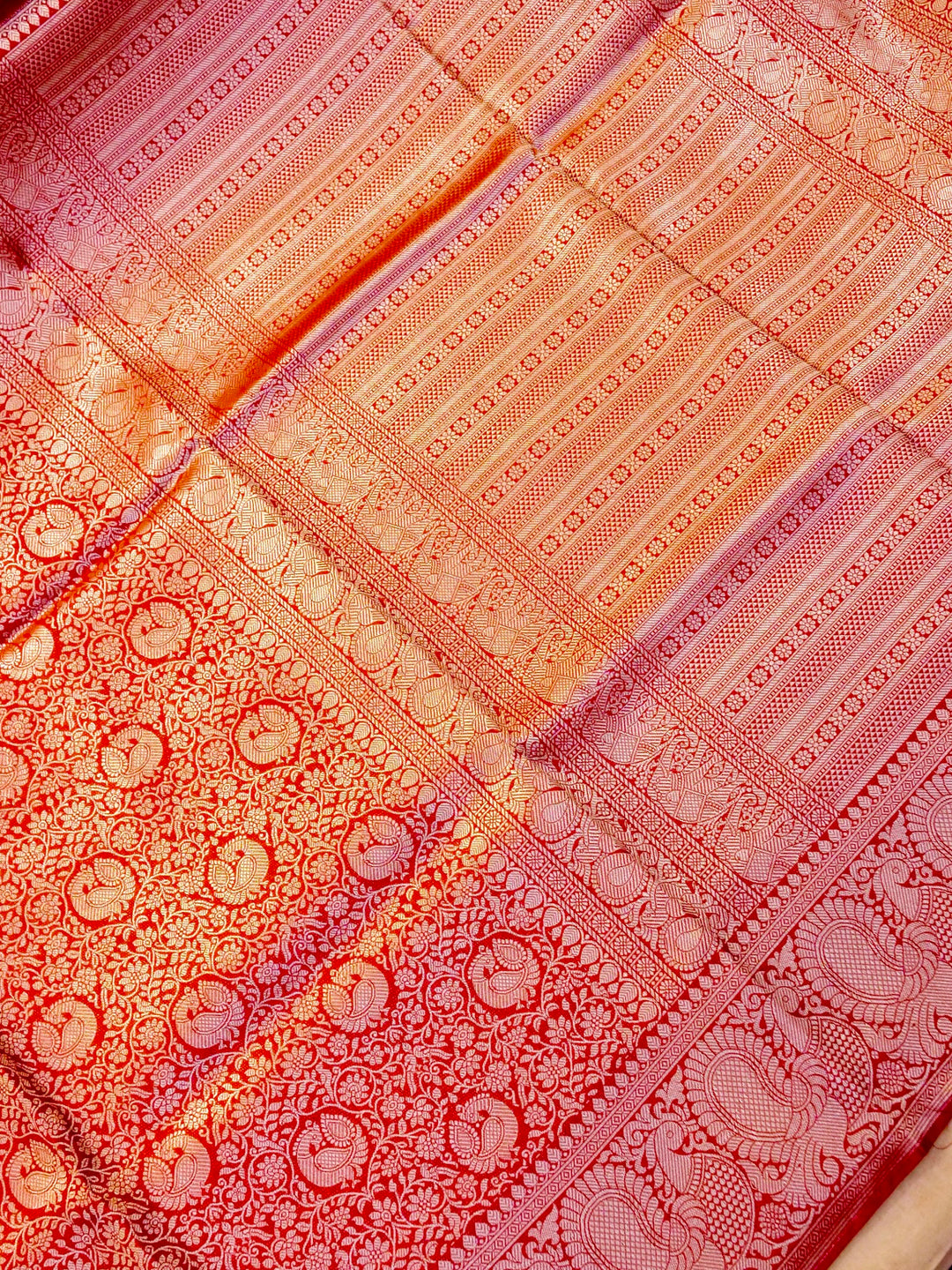 Banarasi Bridal Red Crepe Silk Saree with Zari Weave Bird Motif