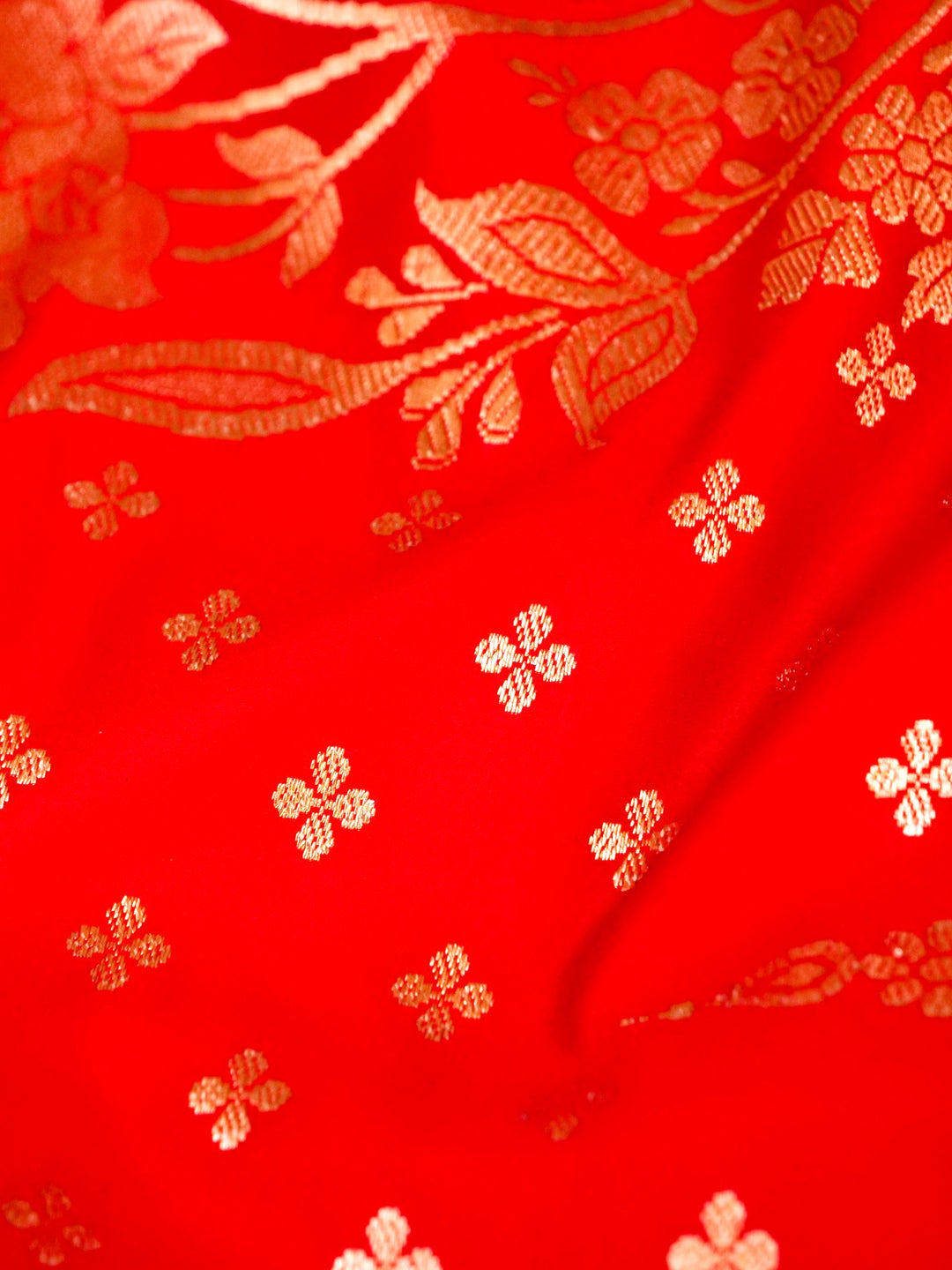 Crimson Red Banarasi Pure Satin Silk Saree with Heavy Zari Work