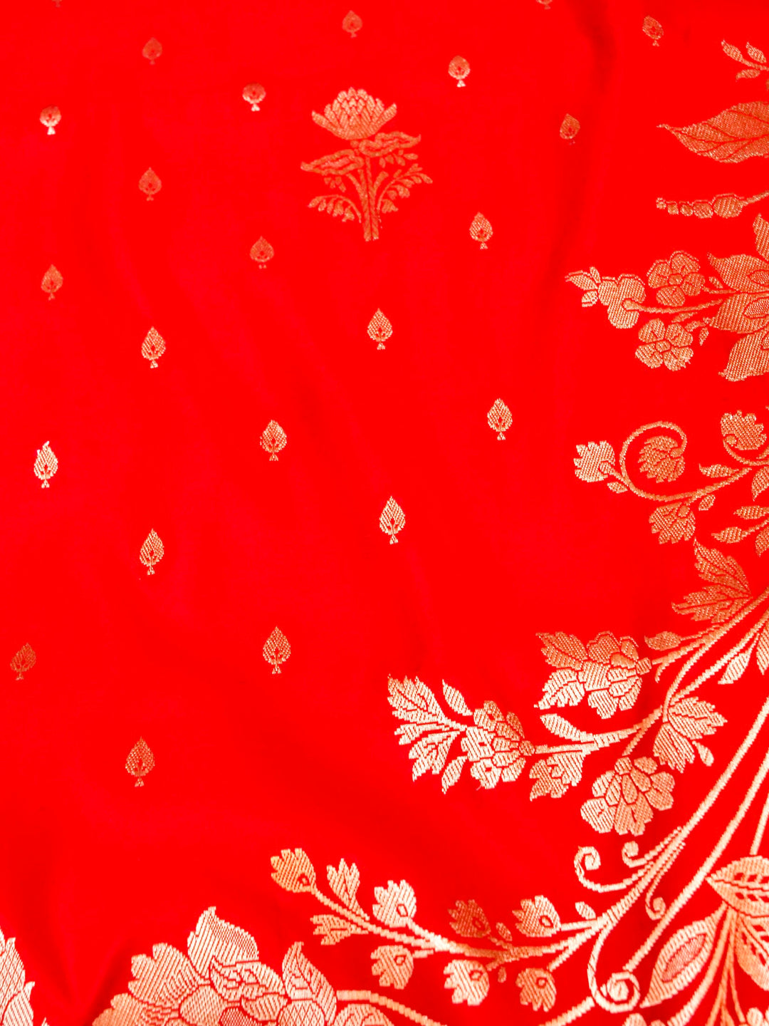 Crimson Red Banarasi Pure Satin Silk Saree with Heavy Zari Work