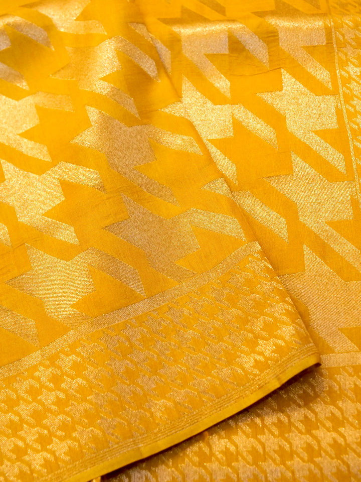 Banarasi Yellow Crepe Silk Saree with Zari Woven Gerum Design