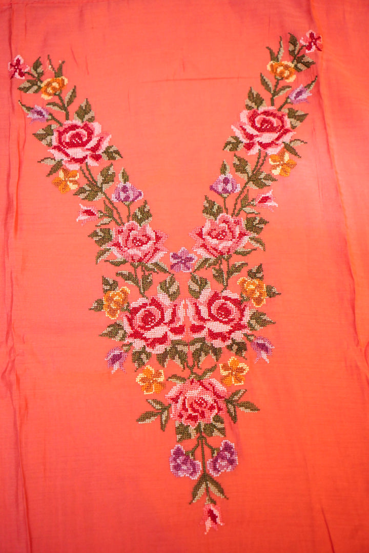 Dark Peach Banarasi Chanderi Silk Suit Set with Embroidery Work