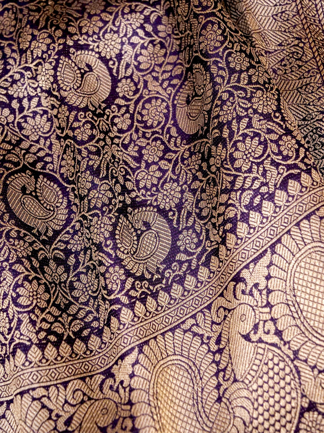 Banarasi Navy Blue Crepe Silk Saree with Zari Weave Bird Motif