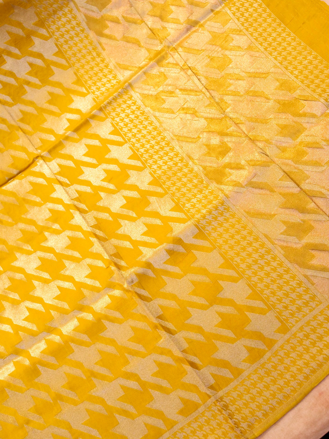 Banarasi Yellow Crepe Silk Saree with Zari Woven Gerum Design