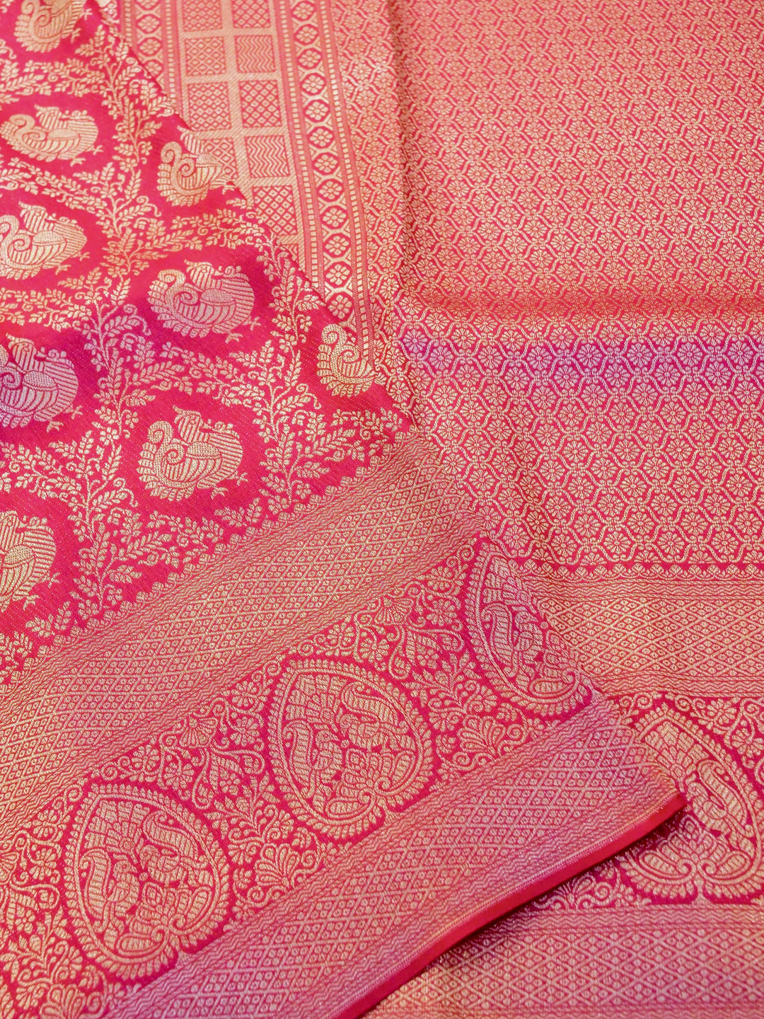 Banarasi Pink Bridal Crepe Silk Saree with Zari Weave Bird Motif