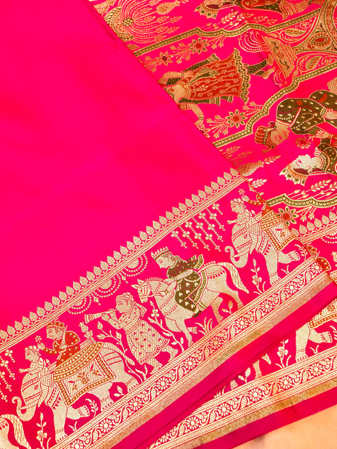 Royal Pink Banarasi Pure Satin Silk Saree with Heavy Zari Work
