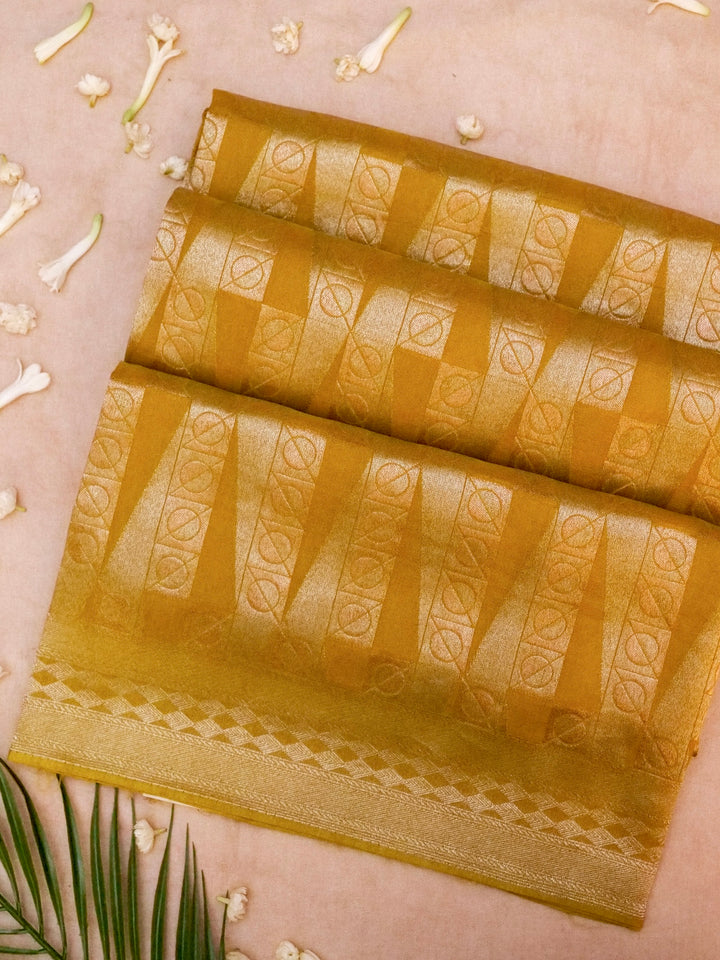 Banarasi Mustard Yellow Crepe Silk Saree for Haldi Ceremony with Zari Woven Design