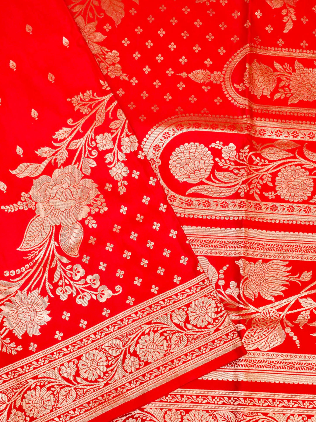 Crimson Red Banarasi Pure Satin Silk Saree with Heavy Zari Work