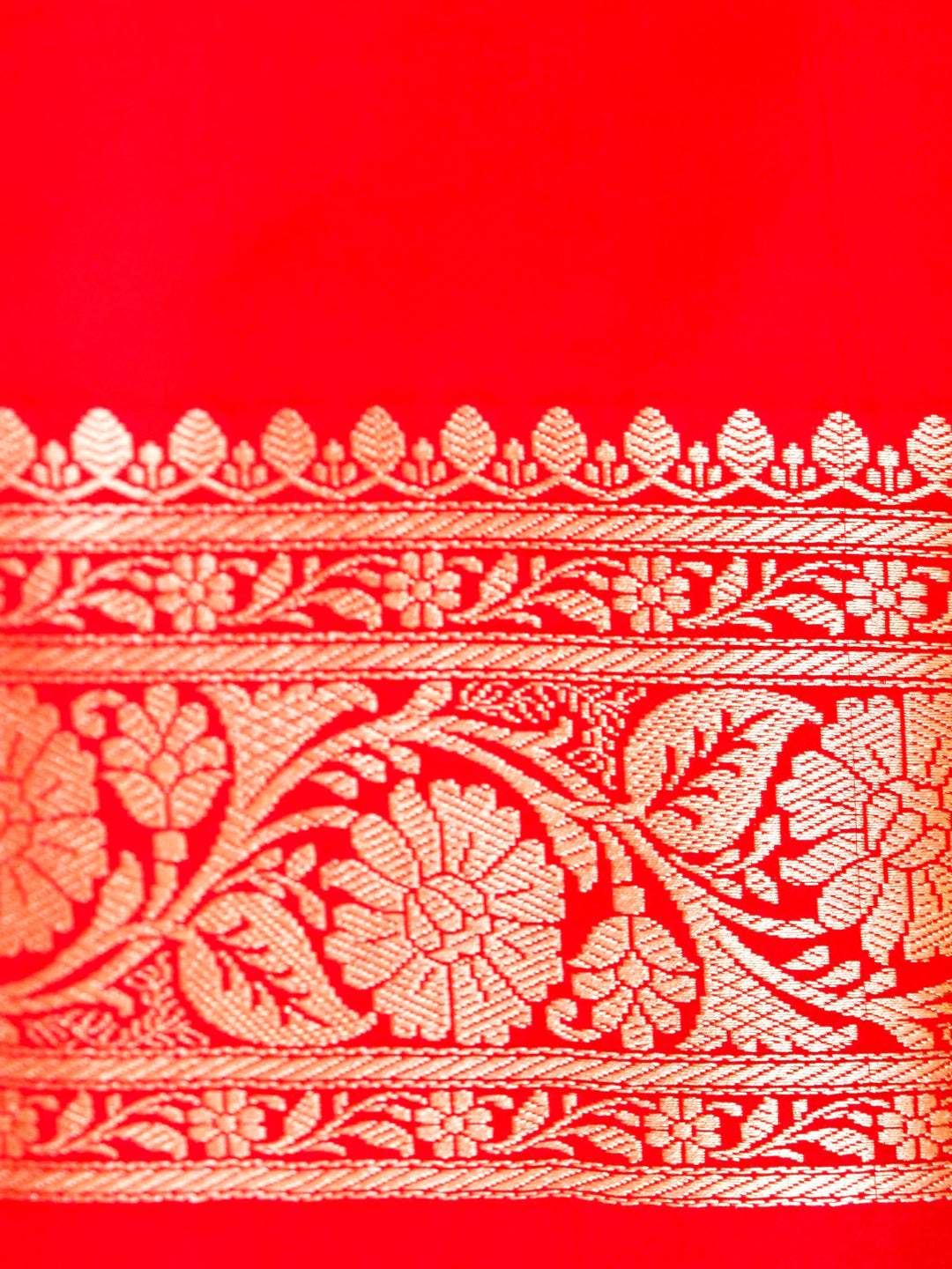 Crimson Red Banarasi Pure Satin Silk Saree with Heavy Zari Work