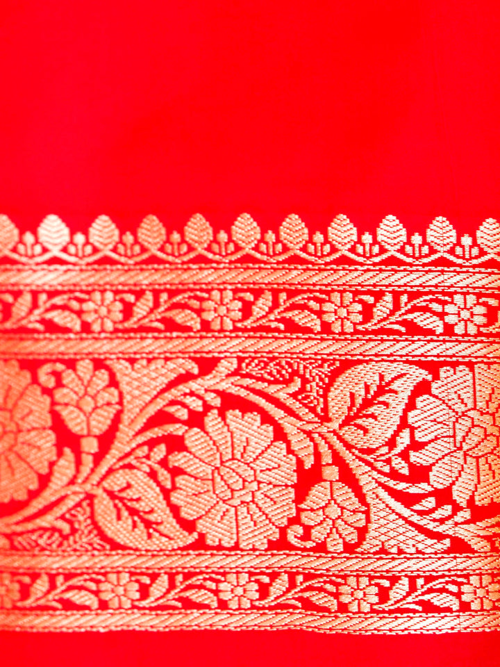 Crimson Red Banarasi Pure Satin Silk Saree with Heavy Zari Work