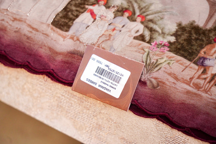 Mauve Crepe Silk Saree with Handcrafted-Look Figure Print – Soft, Contemporary Ethnic Style