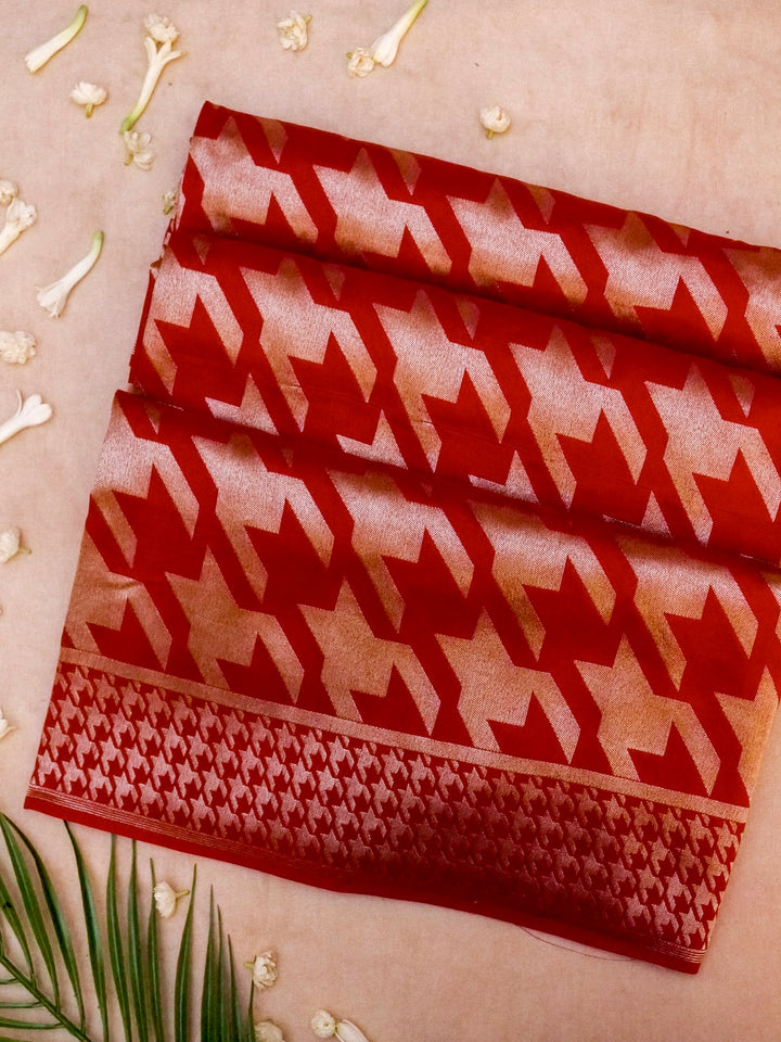 Banarasi Red Bridal Crepe Silk Saree with Zari Woven Gerum Design