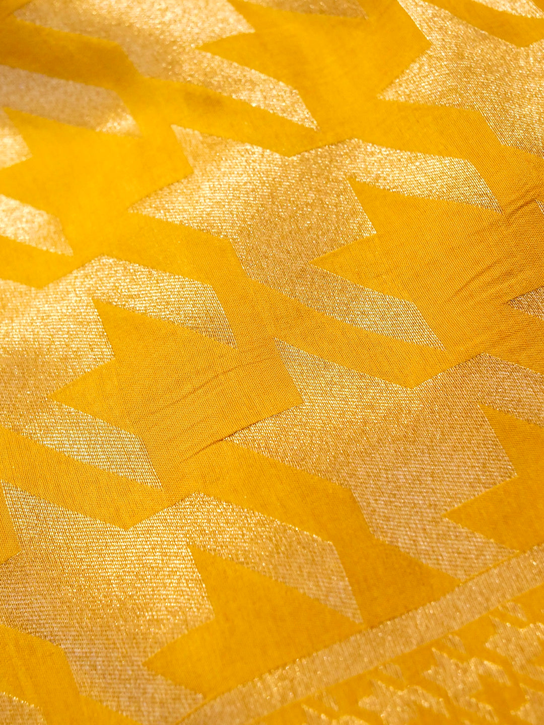 Banarasi Yellow Crepe Silk Saree with Zari Woven Gerum Design