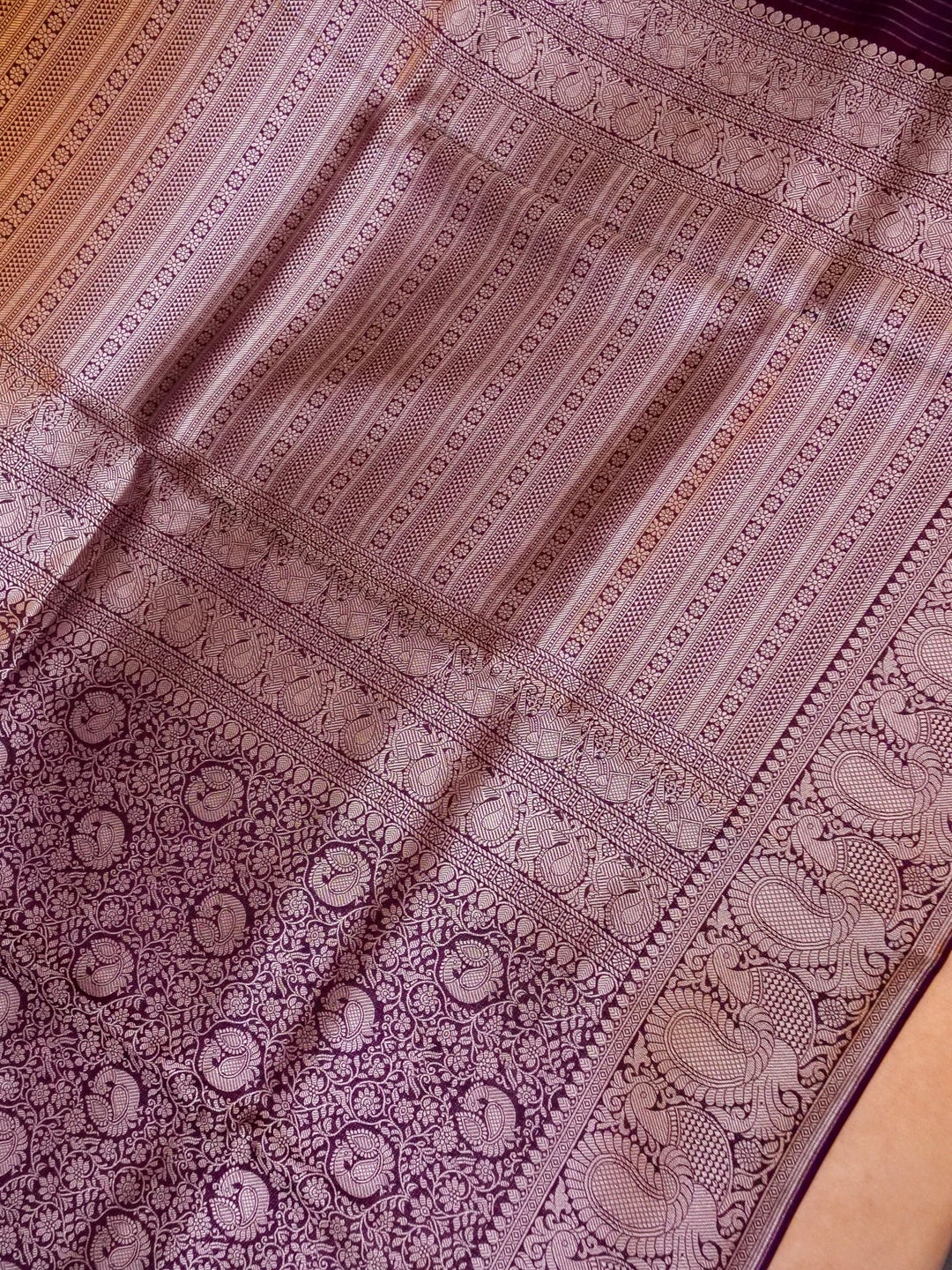 Banarasi Dark Purple Crepe Silk Saree with Zari Weave Bird Motif