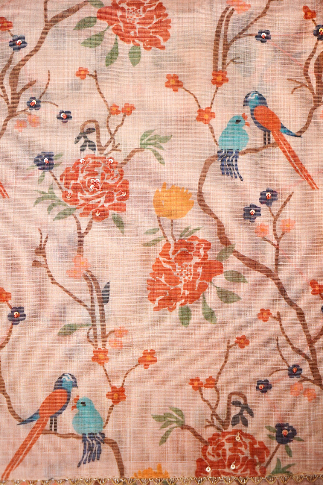 Pastel Peach Chanderi Tissue Silk Suit Set with French Knot Embroidery