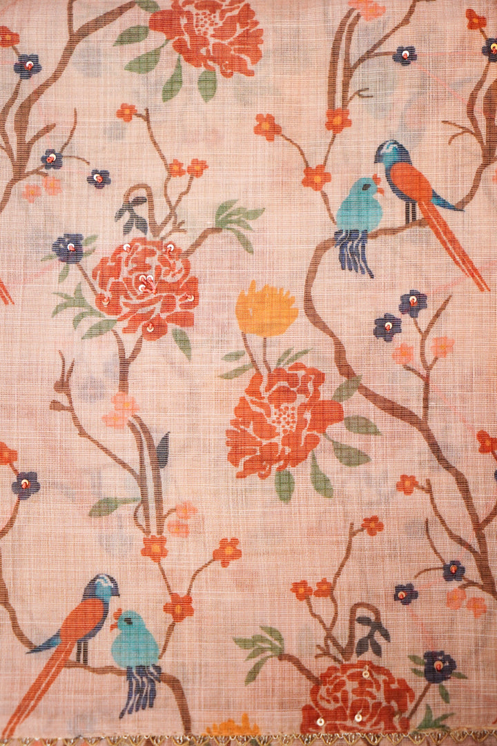 Pastel Peach Chanderi Tissue Silk Suit Set with French Knot Embroidery