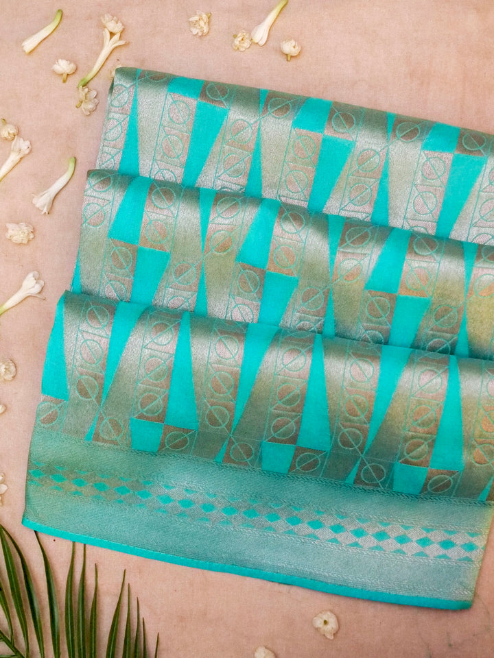 Banarasi Aqua Green Crepe Silk Saree with Zari Woven Design