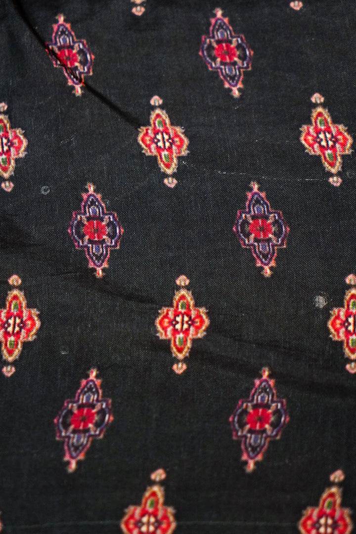 Striking Black Crepe Silk Saree with Handcrafted Style Figure Motifs