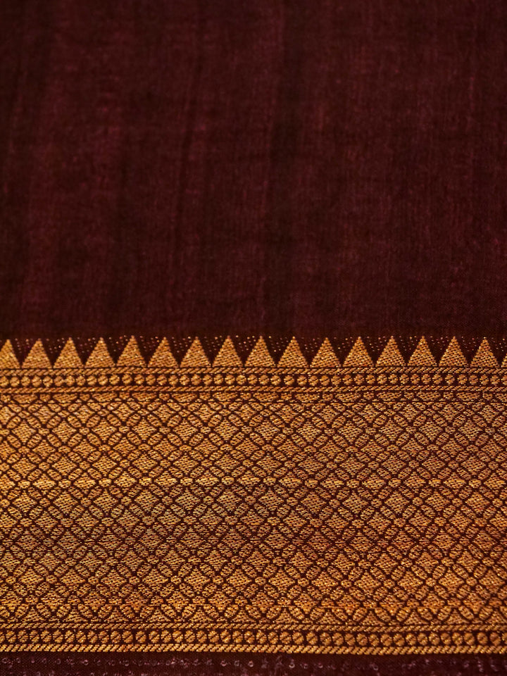 Mauve Crepe Silk Saree with Animal Motif & Floral Print, Zari Border and Pallu