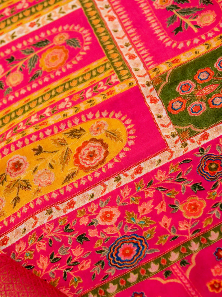 Pink Crepe Silk Saree with Multicolor Print, Zari Weave Border and Pallu