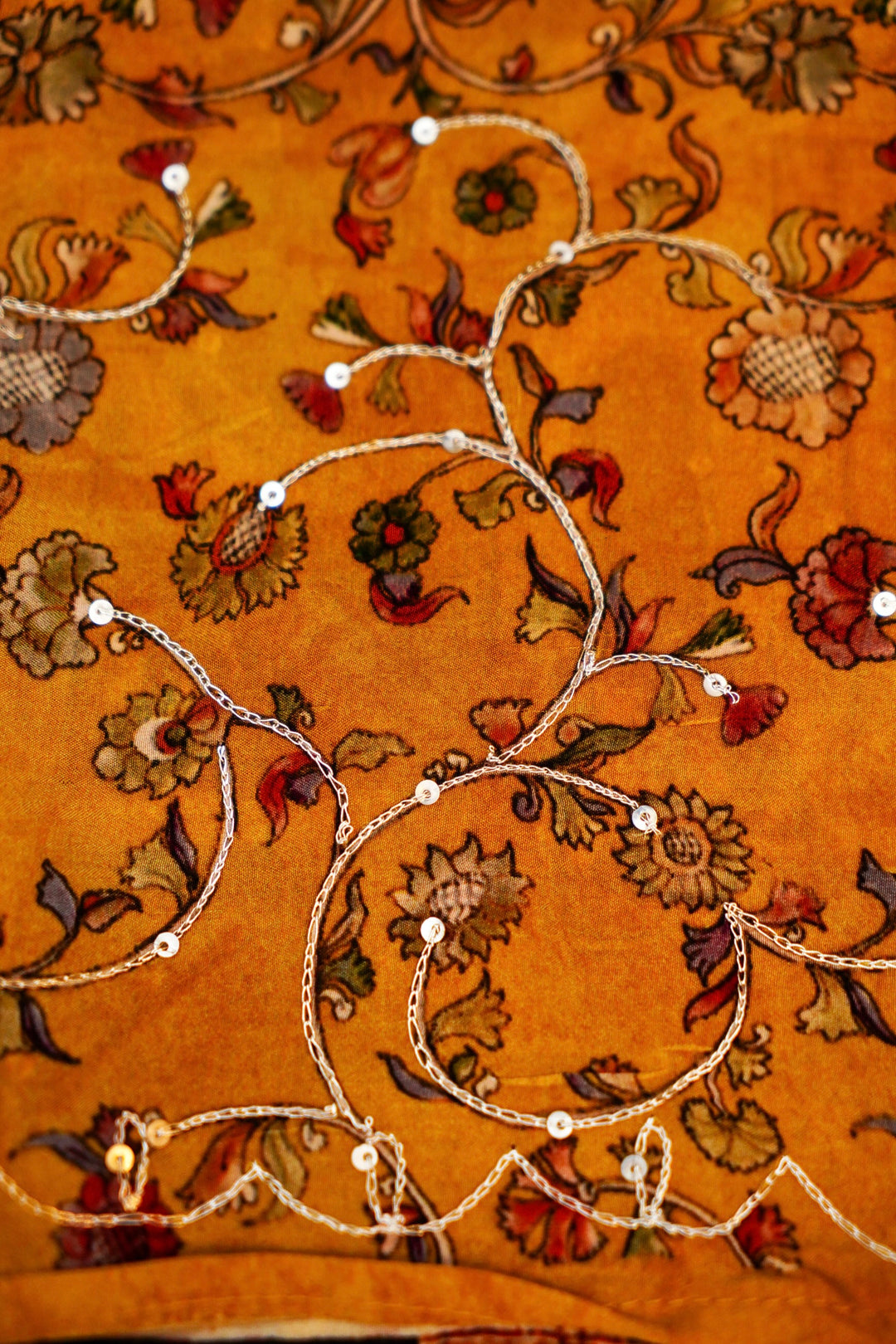 Haldi Ceremony Crepe Silk Saree with Floral Prints