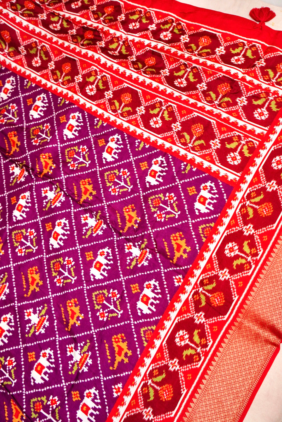 Purple Patola Silk Saree with Zari Weave Contrast Border