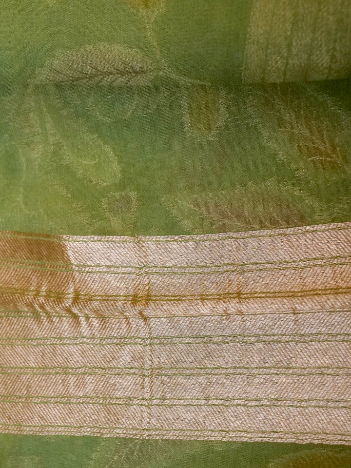 Banarasi Light Green Khaddi Georgette Saree with Handbrush Meena