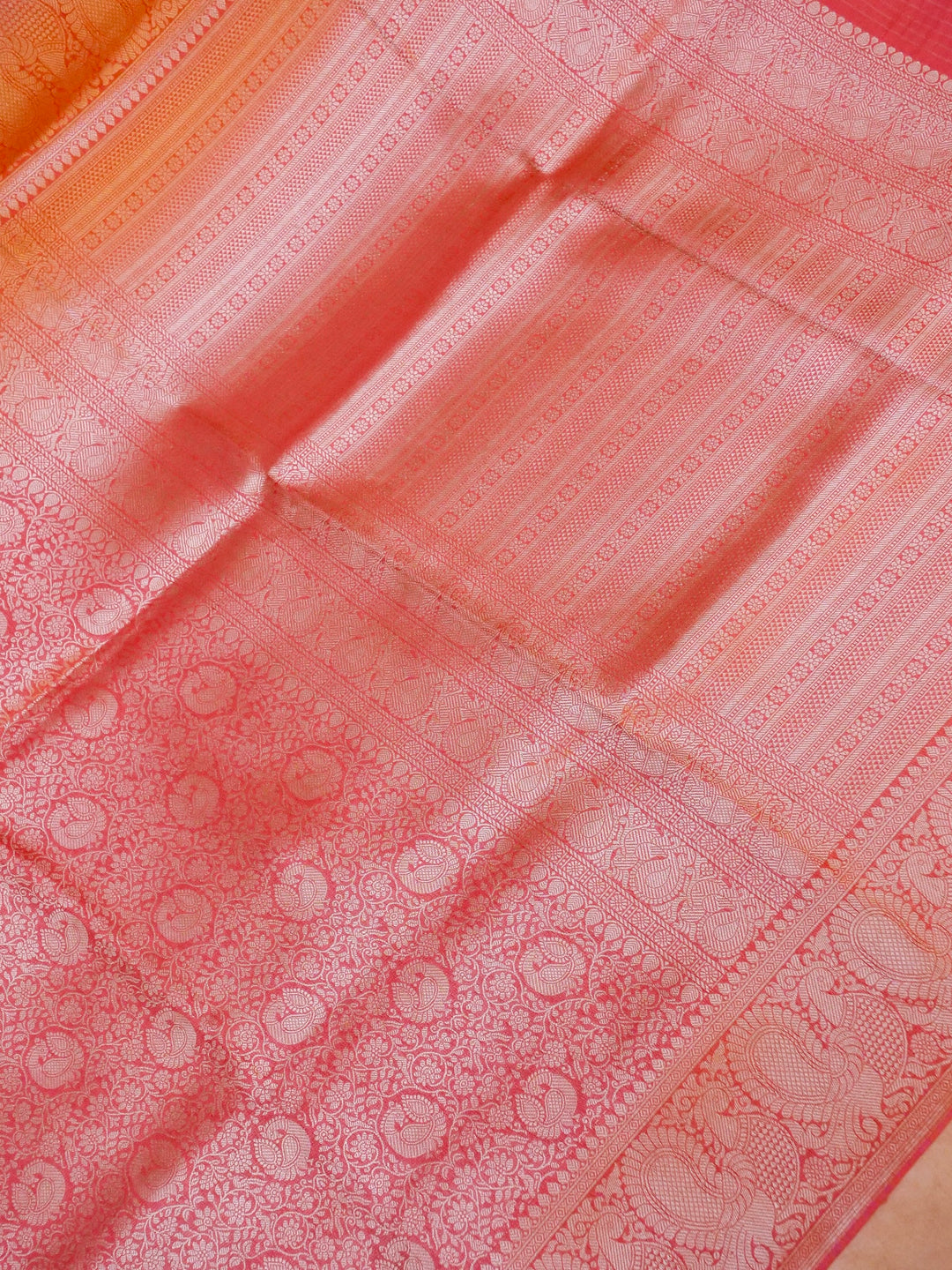Banarasi Peach Crepe Silk Saree with Zari Weave Bird Motif